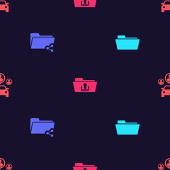 Set Folder, Share folder, upload and Car sharing on seamless pattern. Vector
