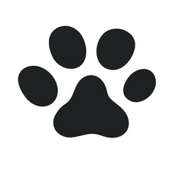 The paw of a pet. The paw icon is suitable for a cat, dog, or wild animal. Isolated on a white background.