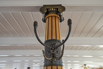 detail of the coat racks of the first class lounge of the steamboat Vevey cruising Geneva lake in...