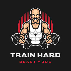 Bodybuilder mascot logo design. Fitness template logo