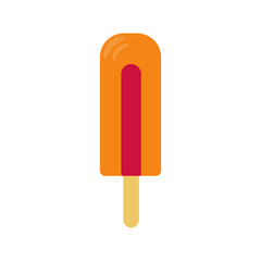 Flat vector illustration of strawberry or raspberry ice cream or frozen juice popsicle in bright pink ond orange colors. Isolated on white background.