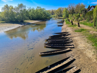 Wooden row boats in Delta de la Sauer National Nature Reserve.
Rhine floodplain reserves. Munchausen, Alsace, France.