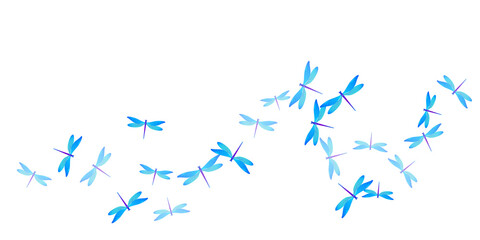 Magic cyan blue dragonfly flat vector wallpaper. Summer pretty damselflies. Decorative dragonfly flat fantasy background. Gentle wings insects graphic design. Nature creatures