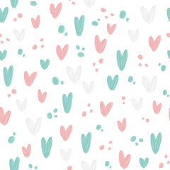 Raster seamless background, oil art imitation. Cute background with hearts. Suitable for textiles, wallpaper, wrapping paper, packaging. - 430103946