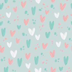 Raster seamless background, oil art imitation. Cute background with hearts. Suitable for textiles, wallpaper, wrapping paper, packaging. - 430103966