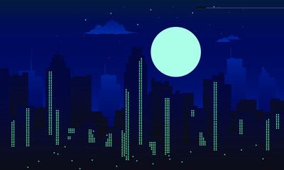 cool city Background silhouette in the night with dark blue theme
