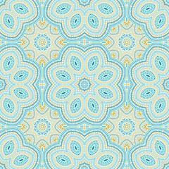 Arabic authentic floral vector seamless pattern. Tile print design. Ornate mediterranean ornament. Interior print design. Flower and leaves composition.