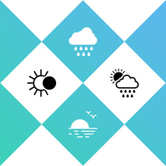Set Eclipse of the sun, Sunset, Cloud with rain and and icon. Vector