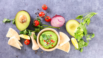 guacamole with ingredients- top view