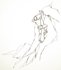 Climber climbs on a rock. Vector drawing