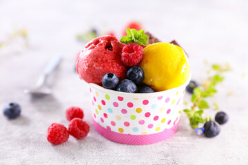 ice cream with strawberry and blueberry