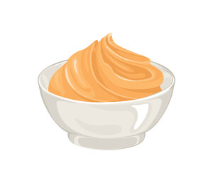 Peanut butter bowl isolated on white background. Vector illustration in cartoon flat style.