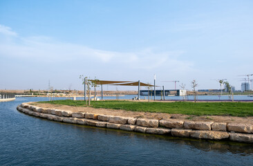 Handmade lake at Beer Sheva River Park. Israel