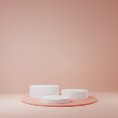 White Product Stand in cream room ,Studio Scene For Product ,minimal design,3D rendering	
