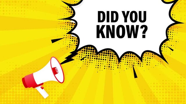 Yellow megaphone with Did you know. Motion graphics.