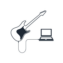 guitar and laptop icon record symbol logo template