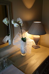 Table d'Hôtel avec lampe et fleur