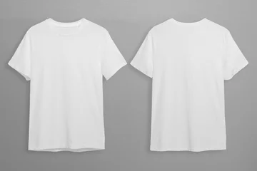 Fotobehang White t-shirts with copy space on gray background © Rawpixel.com