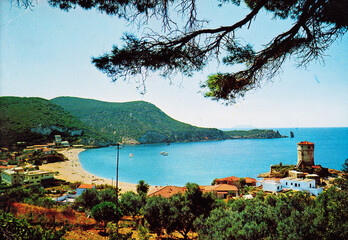 landscape of giglio island and sea from the 70s