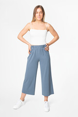 Blue a-line loose pants women's apparel