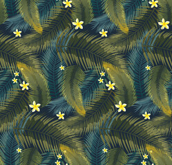 Tropical Rain forest leaf color seamless pattern. Hawaii wallpaper or textile fabric print vector background.