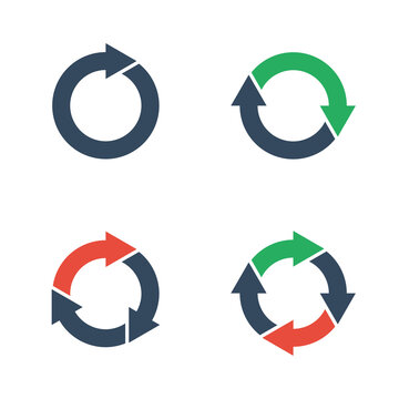 round arrows icons set, one two three and four curved arrows, repetition or cycle pictogram