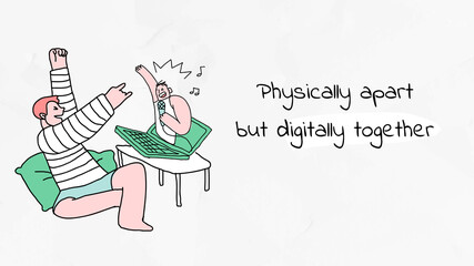 Obraz premium Social distancing campaign COVID-19 cute doodle poster