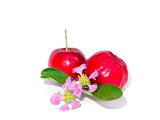 Close up Acerola cherry, Barbados cherry  or West indian cherry on white background.
