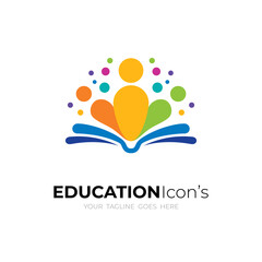 Student logo and books design colorful, people logos, abstract education