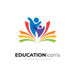 Fototapeta premium Education logo with student design colorful, books and people icon