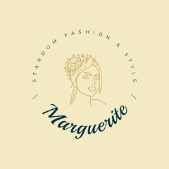 Abstract Flowers Women Vector Signs or Logo Templates. Retro Floral Illustration with Classy Typography. Feminine Logo. Modern Logo Template for florist, photographer, fashion blogger, design studio.