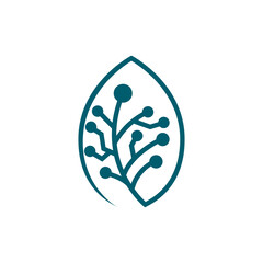 Leaf logo and technology design combination, line style