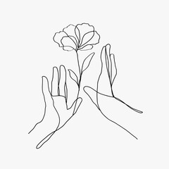 Minimal line art hands floral black aesthetic illustration