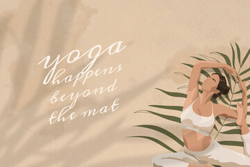Inspirational quote with yoga happened beyond the mat text