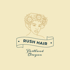 Abstract Flowers Women Vector Signs or Logo Templates. Retro Floral Illustration with Classy Typography. Feminine Logo. Modern Logo Template for florist, photographer, fashion blogger, design studio.