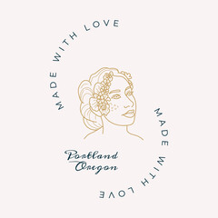 Abstract Flowers Women Vector Signs or Logo Templates. Retro Floral Illustration with Classy Typography. Feminine Logo. Modern Logo Template for florist, photographer, fashion blogger, design studio.