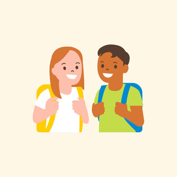Students with backpacks character flat graphic