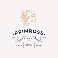 Abstract Flowers Women Vector Signs or Logo Templates. Retro Floral Illustration with Classy Typography. Feminine Logo. Modern Logo Template for florist, photographer, fashion blogger, design studio.