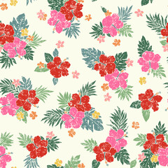 Beautiful tropical flower and plant seamless pattern,