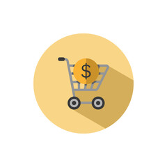 Shopping cart. Dollar symbol. Flat icon in a circle. Commerce vector illustration