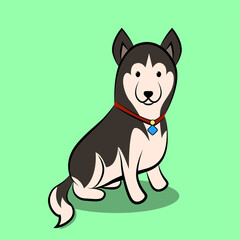 Cute Cartoon Vector Illustration of a siberian husky dog.