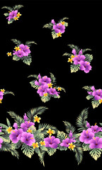 Obraz na płótnie Canvas Beautiful tropical flower and plant seamless pattern,