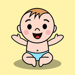 Fototapeta premium Vector illustration Of a baby. He is sitting and Smiling and open his arms to request to be carry.