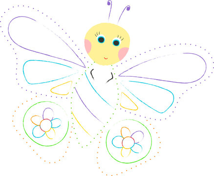 Coloring book with a picture of a cute cartoon butterfly in color for preschool children to connect dot to dot and color. Vector illustration
