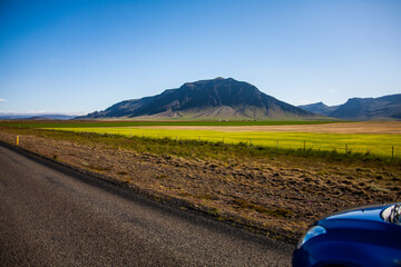 Summer landscape and road in Southern Iceland, Europe