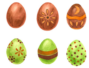 Happy easter. Colorful watercolor eggs set.