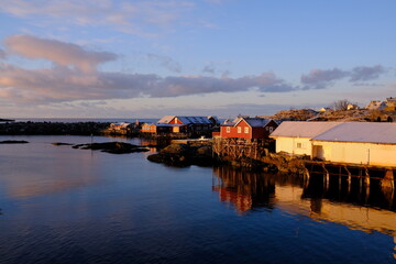 Fototapeta na wymiar Sunrise in A near Moskenes, Lofoten Islands, North Norway