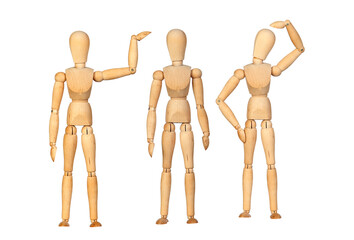 Many wooden mannequin doing differents gestures