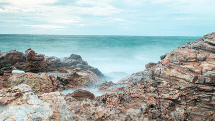 Plastic water bottles pollution in ocean. Environment concept