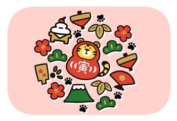寅の達磨と和風の年賀状